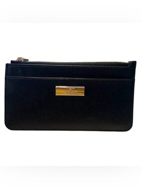 kate spade patent saffiano black leather zip wallet with gold plaque NWT